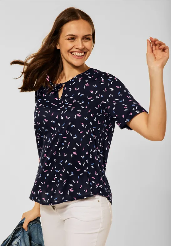 Blouse met onopvallende print deep blue