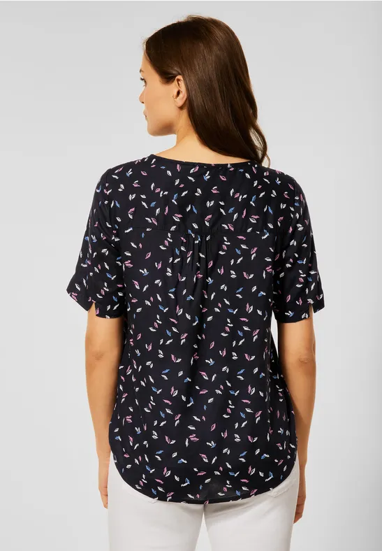 Blouse met onopvallende print deep blue