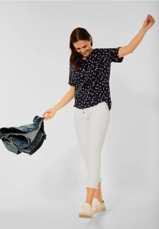 Blouse met onopvallende print deep blue