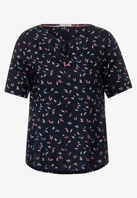 Blouse met onopvallende print deep blue