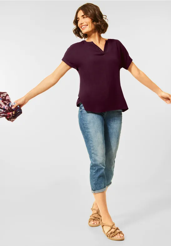 Bluse mit Stickerei Details berry juice red