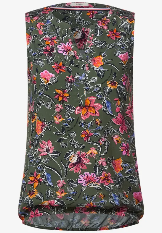 Débardeur chemisier à imprimé fleurs desert olive green