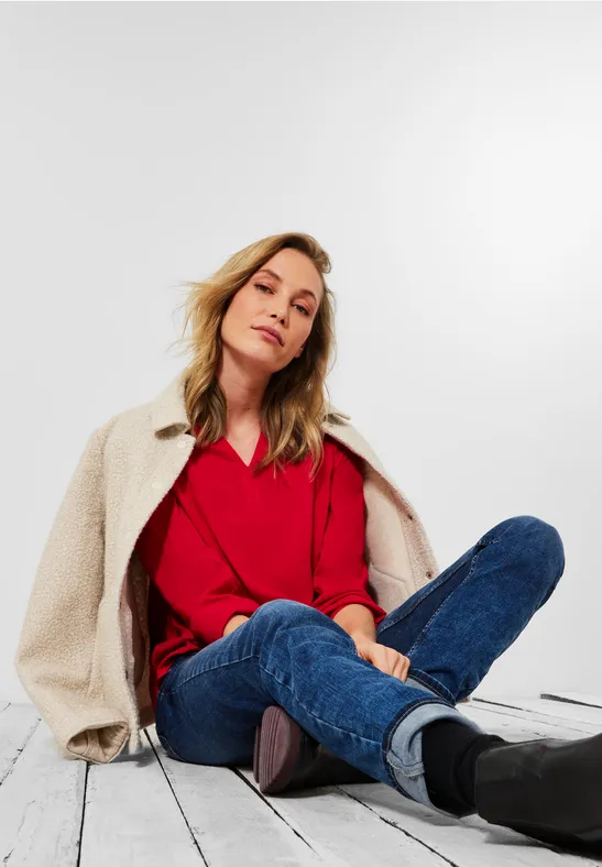 Blouse van viscose strong red