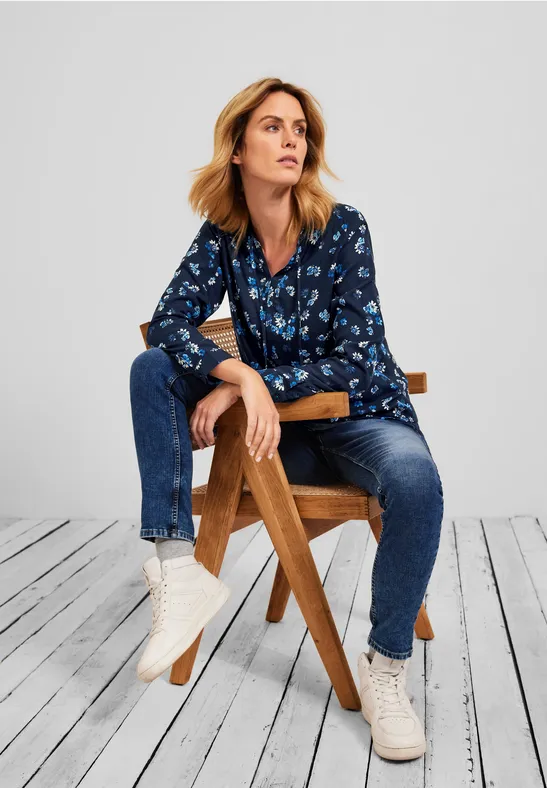 Blouse met print deep blue