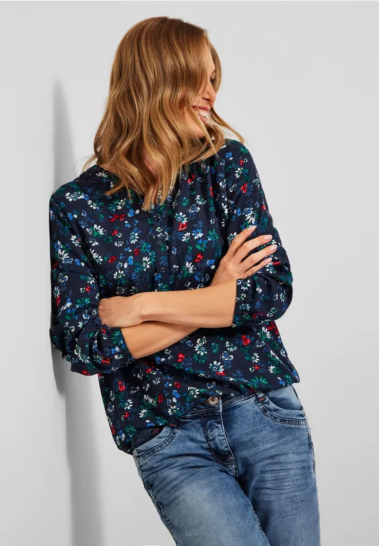Blouse met bloemenprint deep blue