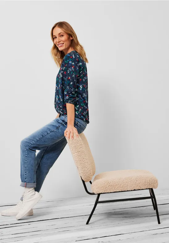 Blouse met bloemenprint deep blue