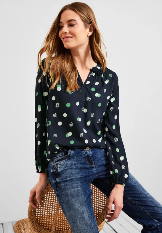 Blouse met onopvallende print deep blue