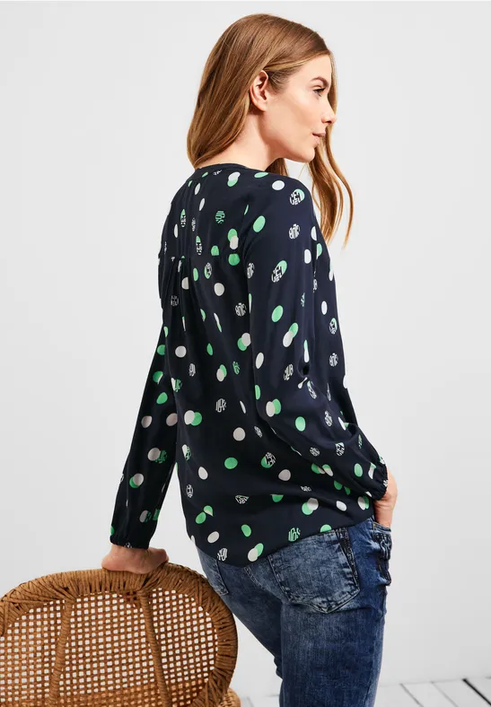 Blouse met onopvallende print deep blue
