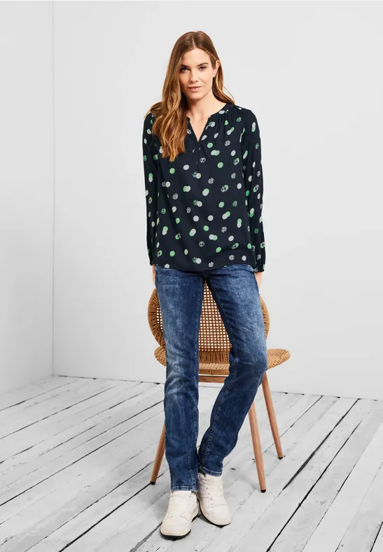 Blouse met onopvallende print deep blue