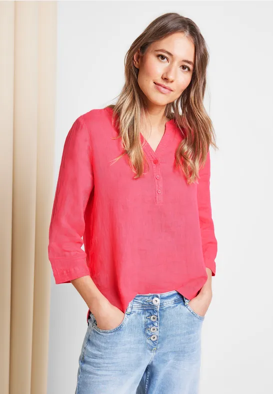 Linnen blouse in effen kleur strawberry red