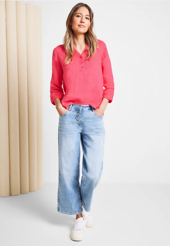 Linnen blouse in effen kleur strawberry red