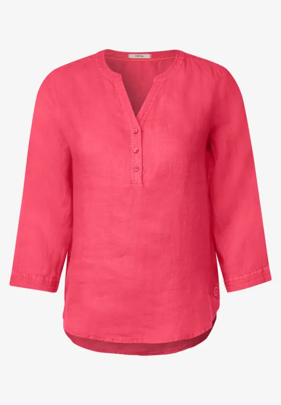 Linnen blouse in effen kleur strawberry red