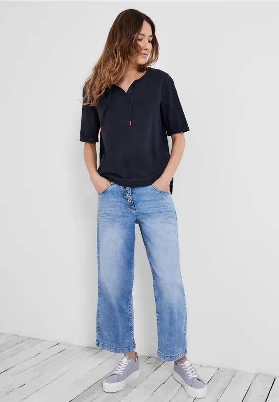 Leinen Bluse in Unifarbe deep blue