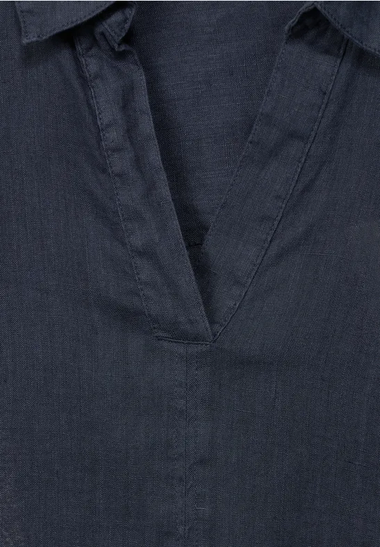 Leinen Longbluse in Unifarbe deep blue