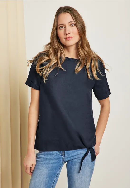 Leinenbluse im Materialmix deep blue