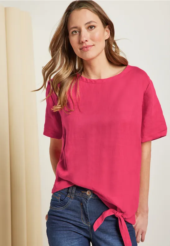 Leinenbluse im Materialmix strawberry red