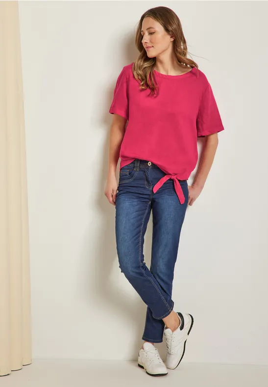 Leinenbluse im Materialmix strawberry red