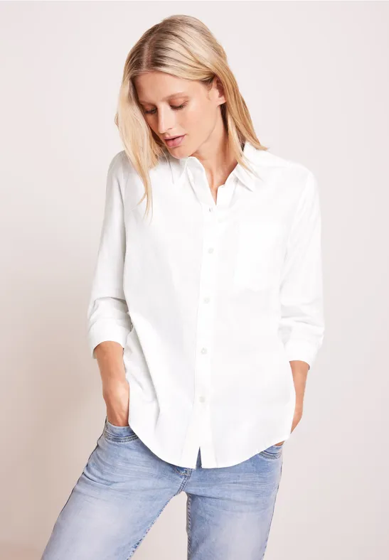 Unifarbene Leinenmix Bluse White