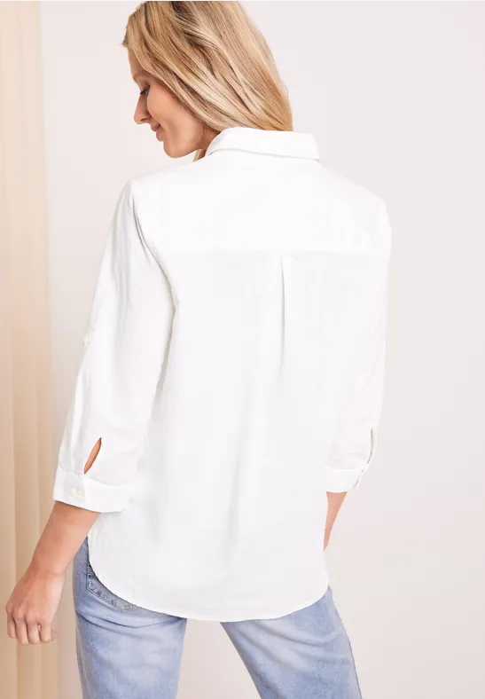 Unifarbene Leinenmix Bluse White
