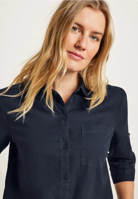 Unifarbene Leinenmix Bluse deep blue