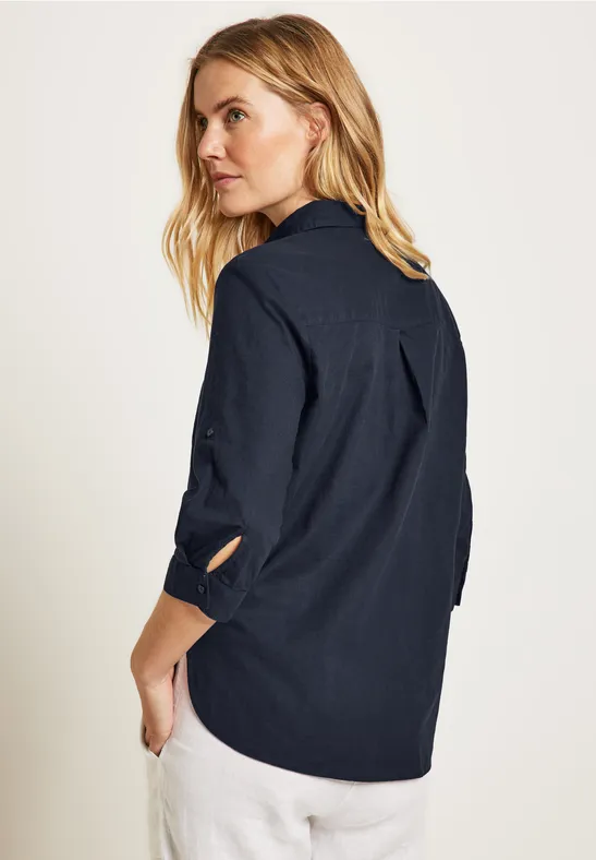 Unifarbene Leinenmix Bluse deep blue