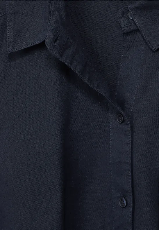 Unifarbene Leinenmix Bluse deep blue
