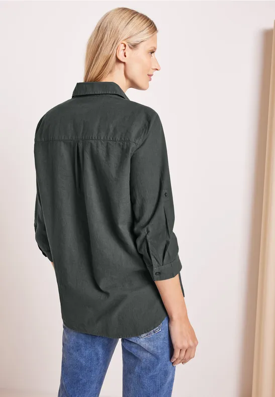 Unifarbene Leinenmix Bluse easy khaki