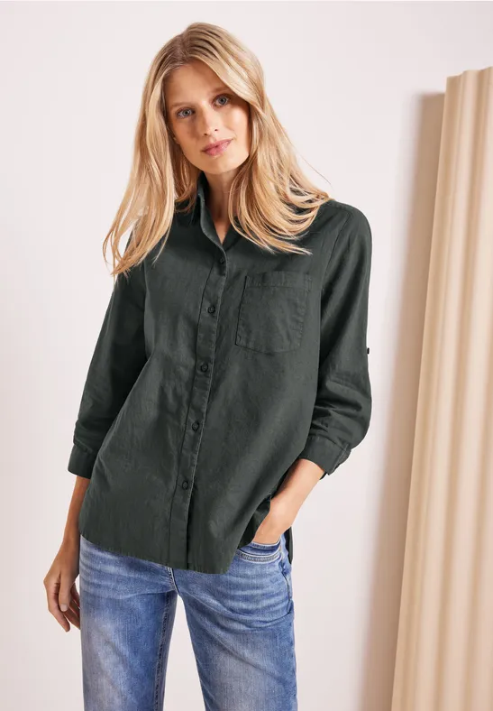Unifarbene Leinenmix Bluse easy khaki