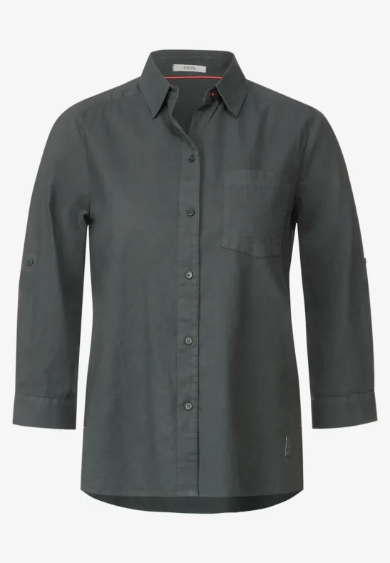 Unifarbene Leinenmix Bluse easy khaki