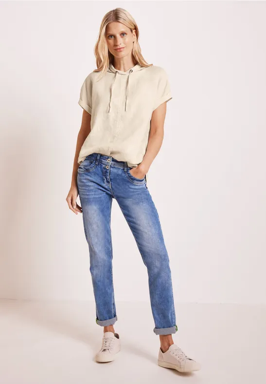 Leinenbluse im Materialmix soft beige