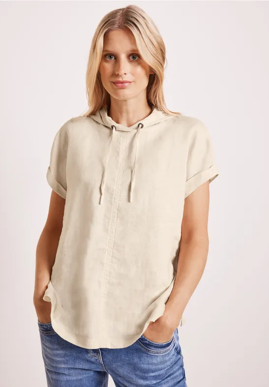 Leinenbluse im Materialmix soft beige