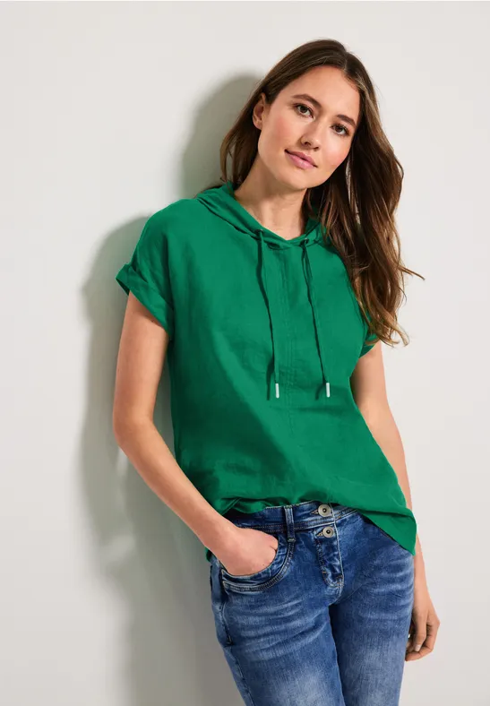 Leinenbluse im Materialmix trefoil green