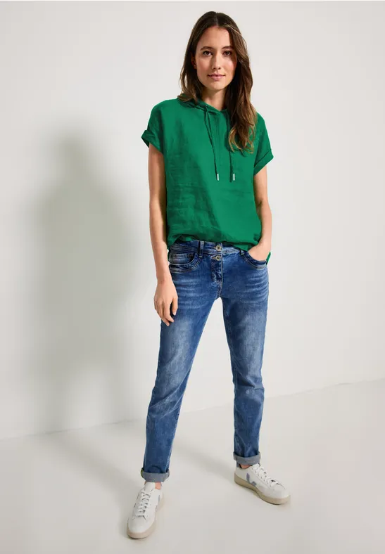 Leinenbluse im Materialmix trefoil green