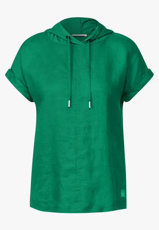 Leinenbluse im Materialmix trefoil green