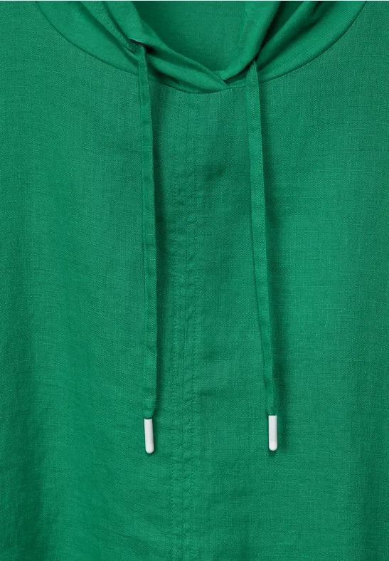 Leinenbluse im Materialmix trefoil green