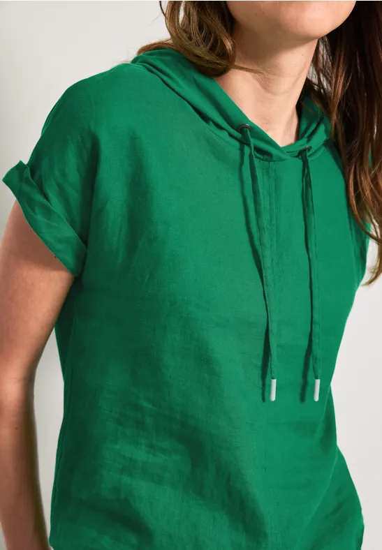 Leinenbluse im Materialmix trefoil green