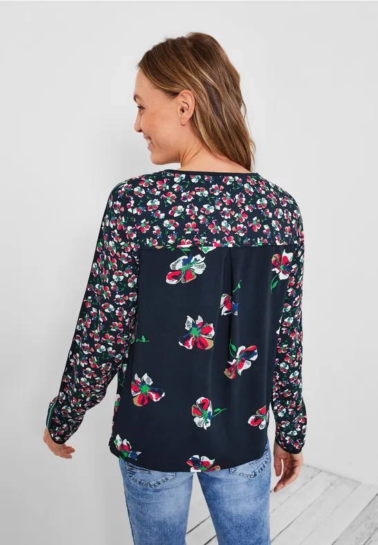 Chemisier avec mélange d'imprimés floraux deep blue