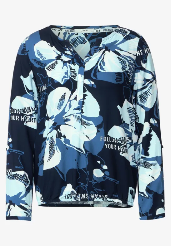 Blouse met multicolour print deep blue