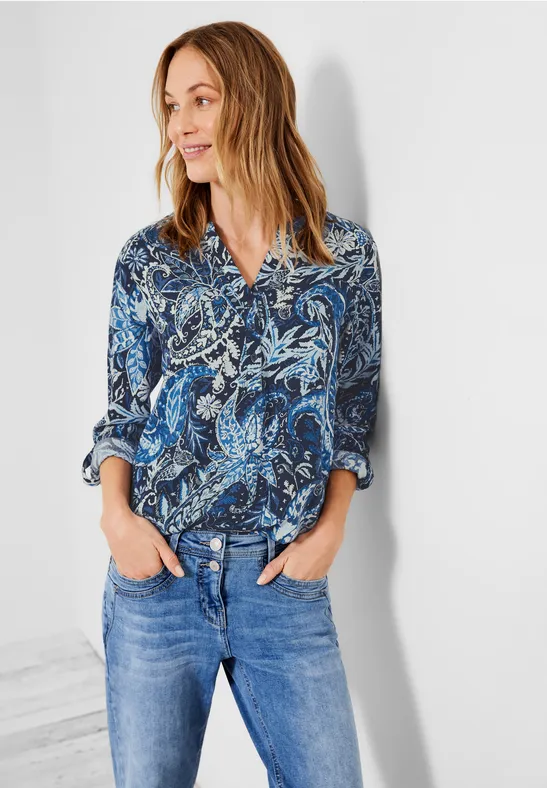 Print Viskose Bluse deep blue