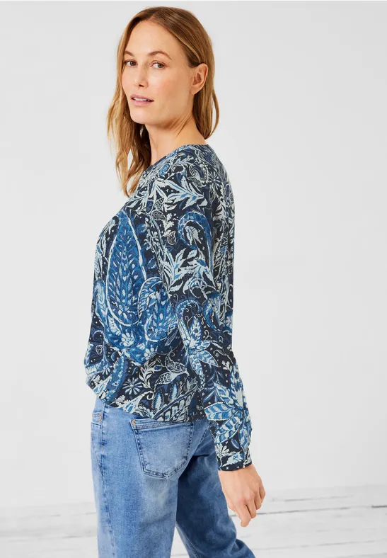 Print Viskose Bluse deep blue