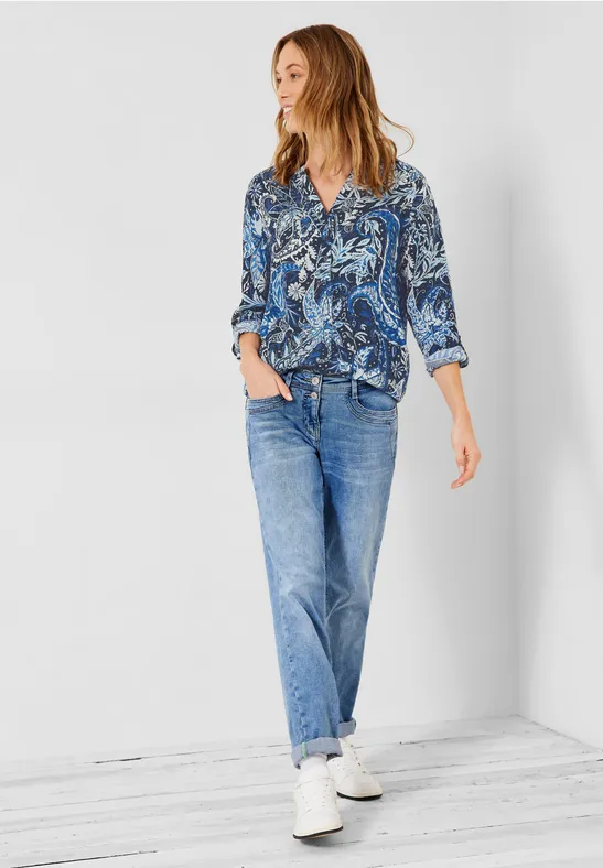 Print Viskose Bluse deep blue