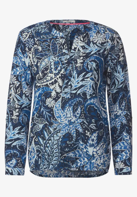 Print Viskose Bluse deep blue