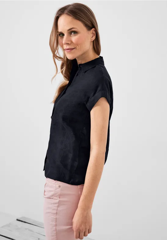 Leinenbluse mit Knopfleiste deep blue