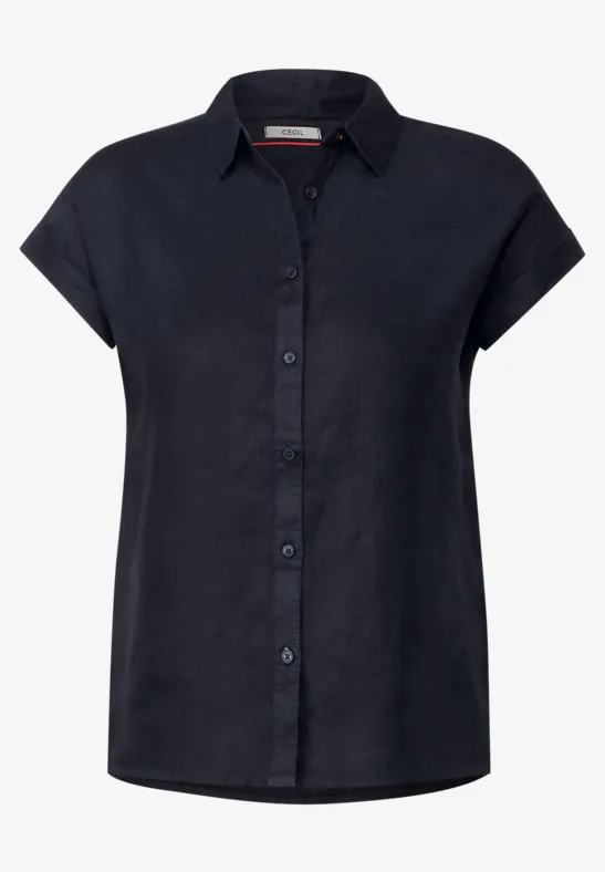 Leinenbluse mit Knopfleiste deep blue