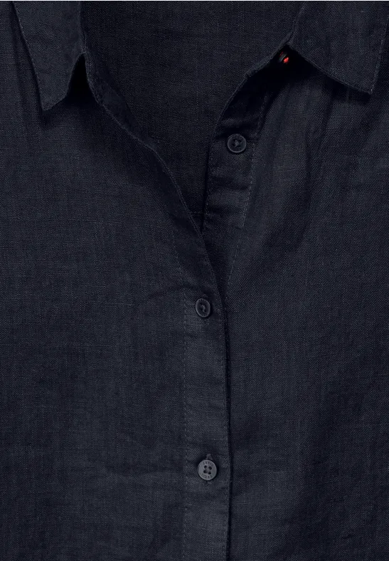Leinenbluse mit Knopfleiste deep blue