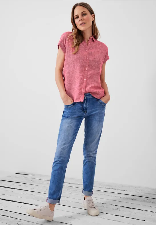 Leinen Chambray Bluse strawberry red