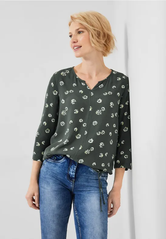 Blouse met onopvallende print easy khaki