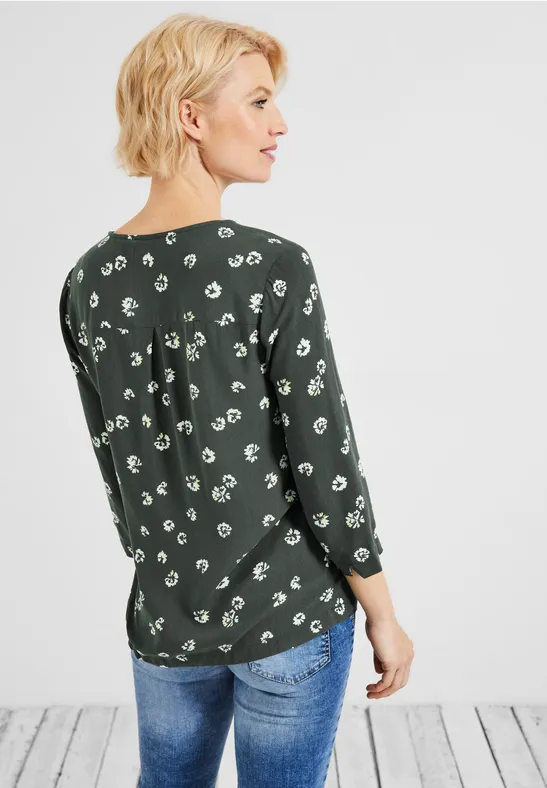 Blouse met onopvallende print easy khaki