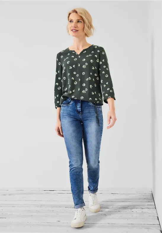 Blouse met onopvallende print easy khaki
