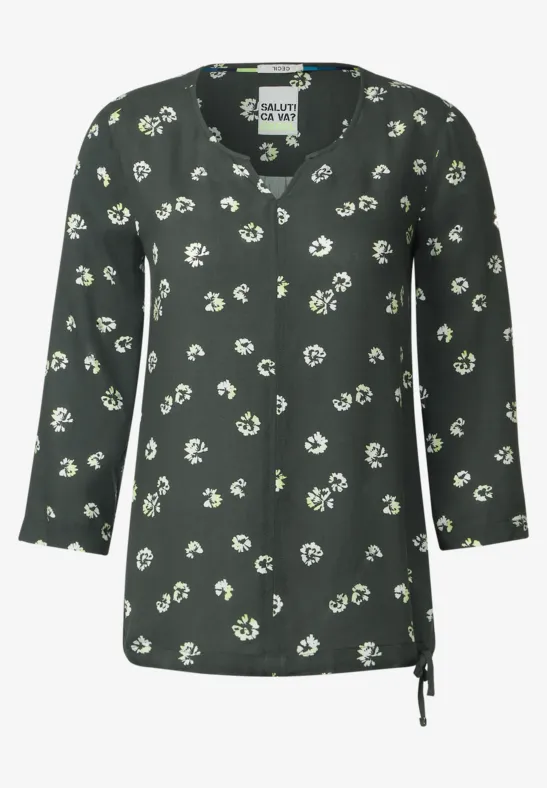 Blouse met onopvallende print easy khaki